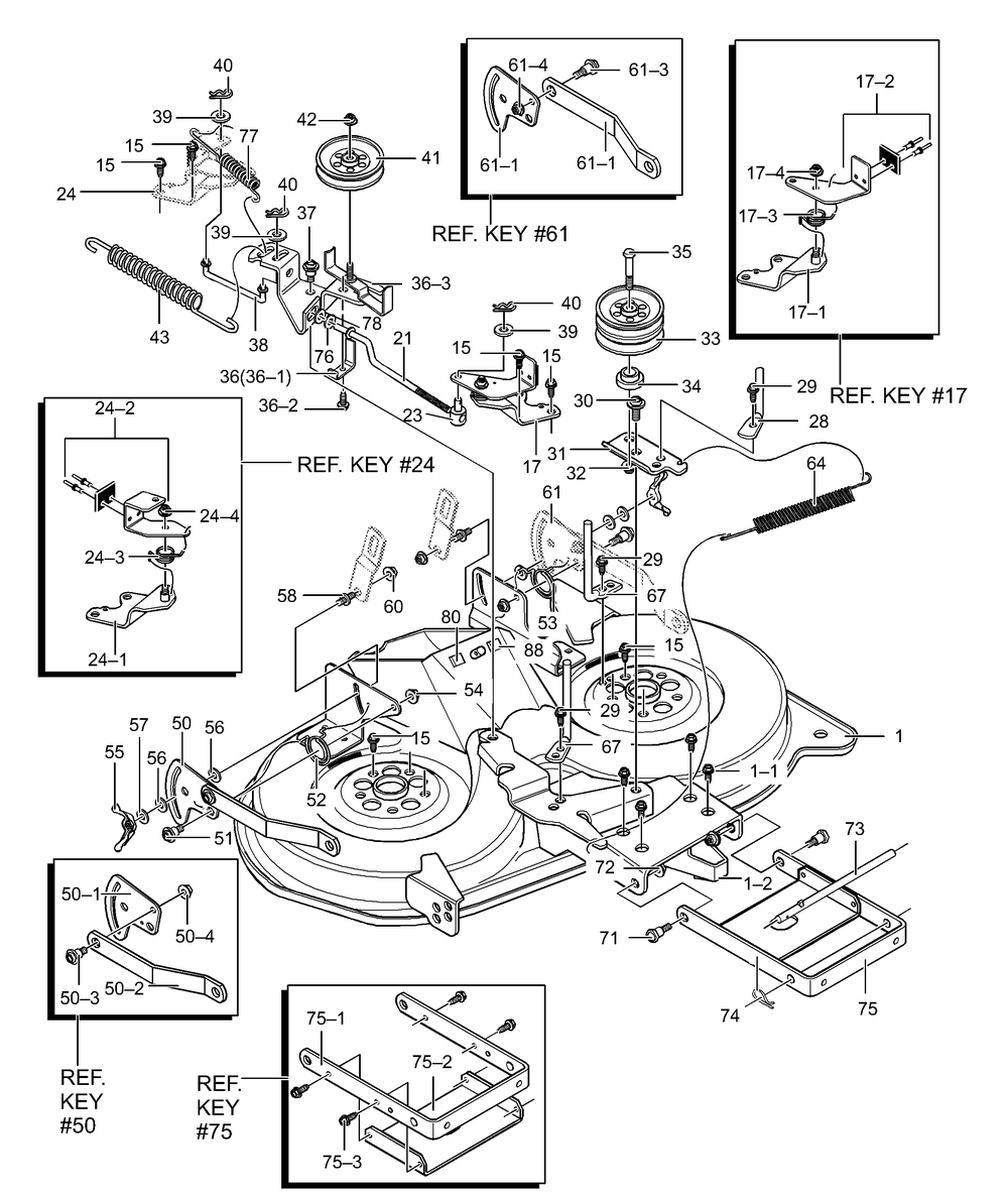 Deck Assembly (Part 1) Diagram and Parts List for 40318X50C 2001 Briggs and Stratton Lawn Tractor